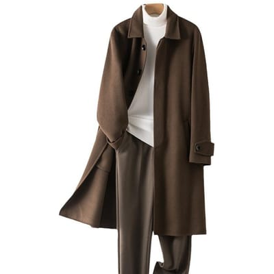 100% Wol Kasjmier-vrije Jas Lange Revers Wollen Jas Heren High-end Zakelijke Wollen Jas XL black