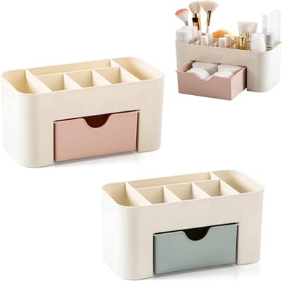 Set van 2 cosmetische boxen, beauty organizer, make-up organizer, cosmetische organizer, plastic desktop cosmetische box, met kleine lade, voor dressoir