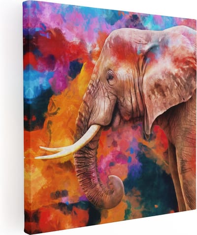 Artaza Canvas Schilderij Olifant - 80x80 cm - Wanddecoratie Abstract - Muurdecoratie Kleurrijk - Schilderijen Op Canvas