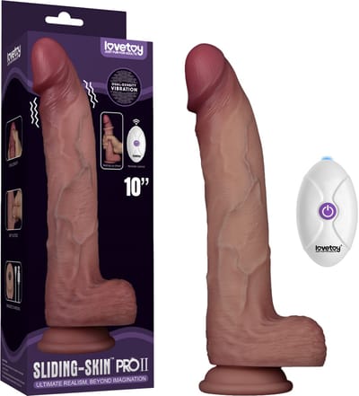 LoveToy - Sliding Skin Vibrerende Dildo Pro II - Met Afstandsbediening - 25 cm - Lichte Huidskleur