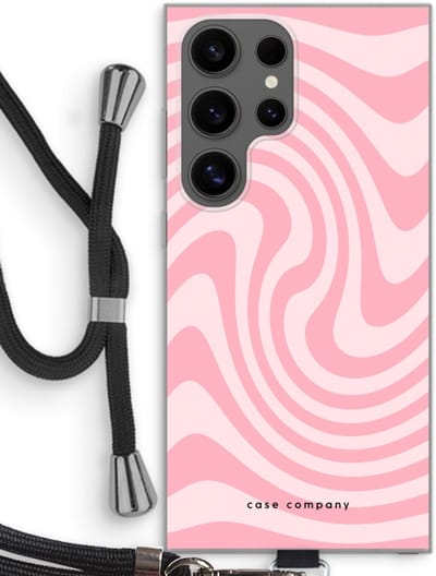 Case Company® - Hoesje met koord geschikt voor Samsung Galaxy S24 Ultra hoesje met Koord - Swirl Roos - Telefoonhoesje met Zwart Koord - Bescherming aan alle Kanten en Over de Schermrand