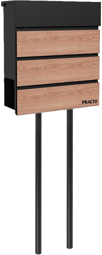 Practo Garden Brievenbus Cannes – Zwart met Houtlook – Met Krantenhouder & Palen – Powdercoated Staal