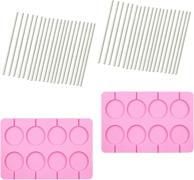 Siliconen Lollipop Mallen Set met 50 Lollipop Sticks voor het Maken van Chocolade Lollies, Snoep en IJsblokjes voor Feestjes en Verjaardagen