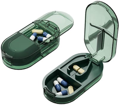 Ynkkvre - Tablettenteiler - Pillenschneider - Pill Cutter - Tablettenschneider - Tablettentrenner - Draagbare tablettensnijder - Tablettensnijder met scherpe messen - 2-in-1 Opberg & Snij Ontwerp - Klinische Precisie Snijding - Groente