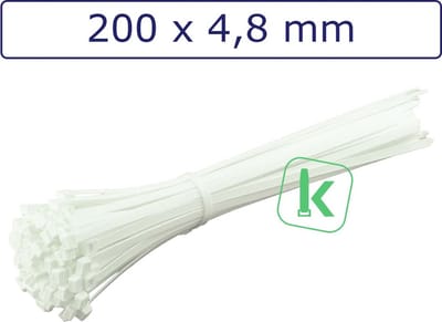 PRO-TIE® - Tyraps, kabelbinders Polypropyleen PP 200 x 4,8 mm Wit (Zak 100 stuks) (tiewrap/tyrap/tie-wrap/bundelbandje/colsonbandje/)