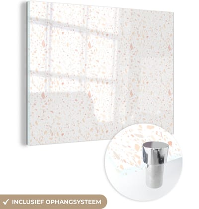 MuchoWow® Glasschilderij 120x90 cm - Schilderij acrylglas - Patroon - Terazzo - Structuur - Foto op glas - Schilderijen
