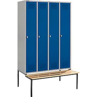 Schäfer Shop Genius Kledinglocker met zitbank, 4 compartimenten, veiligheidsdraaigrendelslot, blank aluminium/gentiaanblauw