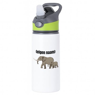 Hacebo® - olifant en kleine olifant met eigen naam waterfles met rietje groen - Olifant - olifanten liefhebbers - iemand die houdt van olifanten - verjaardag - cadeau - kado - water fles - 650ML