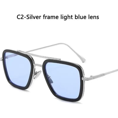 Steampunk Tony Stark Zonnebril Unisex Metalen Frame Vierkant Rijbril Trendy Bril voor Mannen Vrouwen As shown white