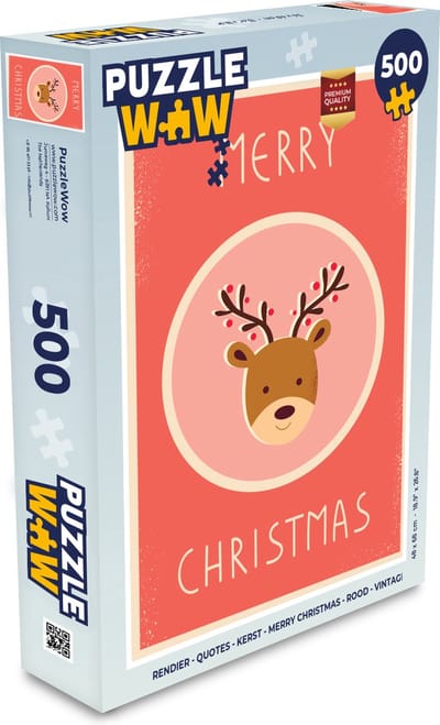 Puzzel Rendier - Quotes - Kerst - Merry christmas - Rood - Vintage - Legpuzzel - Puzzel 500 stukjes - Kerst - Cadeau - Kerstcadeau voor mannen, vrouwen en kinderen