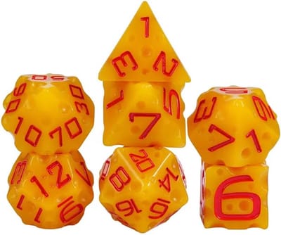 Lapi Toys - Dungeons and Dragons dobbelstenen - DnD Dice - Polydice - Dobbelstenen Dungeons Dragons - D&D dobbelstenen - DnD Dice Set - 1 set (7 stuks) - In Kaasblokjes ontwerp - Resin - Geel