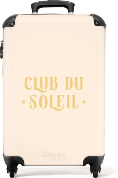 NoBoringSuitcases.com® - Handbagage koffer lichtgewicht - Reiskoffer trolley - De quote 'club du soleil' in pastel kleuren - Rolkoffer met wieltjes - Past binnen 55x40x20 en 55x35x25