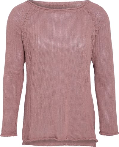 Knit Factory Jasmin Gebreide Dames Trui - Trui dames - Pullover voor de lente en zomer - Zomer trui dames - Damestrui - Duurzaam & milieuvriendelijk - Boothals - Lange mouw - Oud Roze - 40/42 - 80% Gerecycled katoen