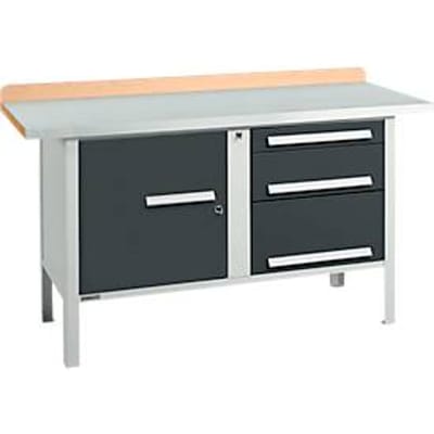 Box-type werkbank Schäfer Shop Select PWi 150-7, beuken multiplex blad, met stalen afdekking, tot 750 kg, B 1500 x D 700 x H 840 mm, antraciet