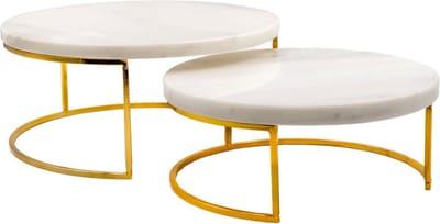 Intirilife 2x taartplateau taartstandaard met goud en wit marmer - 17 x 8 cm - 20 x 12,5 cm - bord voor taarten rond serveerbord voor gebak