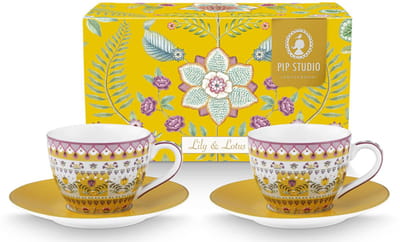 Pip Studio - Lily & Lotus Yellow - Espresso kop en schotel - set van 2 - 145 ml - Vaatwasserbestendig