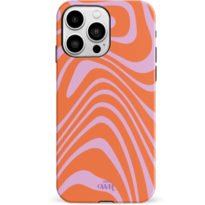 xoxo Wildhearts Boogie Wonderland Orange - Double Layer - Hard case geschikt voor iPhone 13 Pro hoesje - Golven print hoesje oranje - Beschermhoes shockproof case geschikt voor iPhone 13 Pro hoesje - Hoesje met golven print oranje