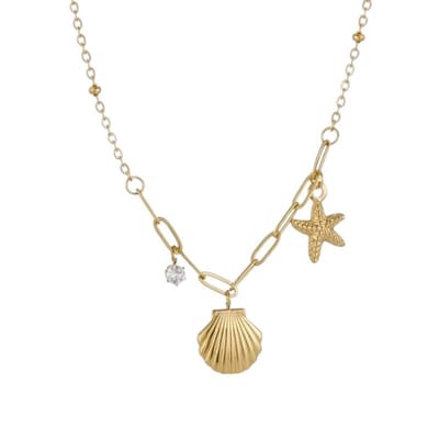 Aramat Jewels | Halskettingen | Goudkleurige damesketting met schelp & zirkonia – 40+5 cm | | | |1,5mm | Staal | Volwassenen | Verkleurd niet