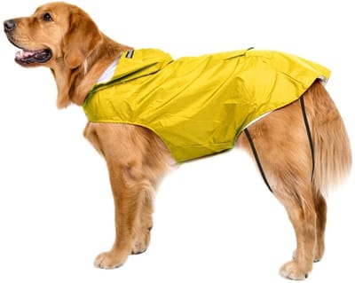 Oneay Regenjas voor honden, waterdicht, gevoerd, ultralicht, ademend, met reflecterende strepen, regenjas met capuchon, maat 3XL