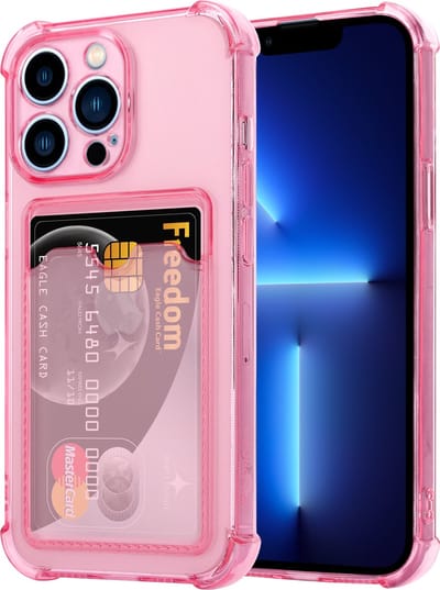ShieldCase telefoonhoesje geschikt voor Apple iPhone 13 Pro TPU hoesje met pasjeshouder - transparant roze - Siliconen hoesje - Shockproof case hoesje pashouder - Backcover case pasjeshouder - Transparant