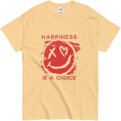 T Shirt met Tekst: Gelukkig Zijn Is Een Keuze- Positieve Quote Shirt Dames en Heren - Geel - S