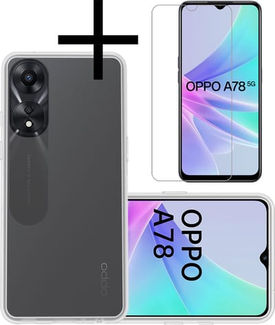Hoesje - Met Screenprotector - Geschikt voor OPPO A78 5G - Sterk & Shockproof - Back Cover - Siliconen Case - Telefoon Hoes - Transparant