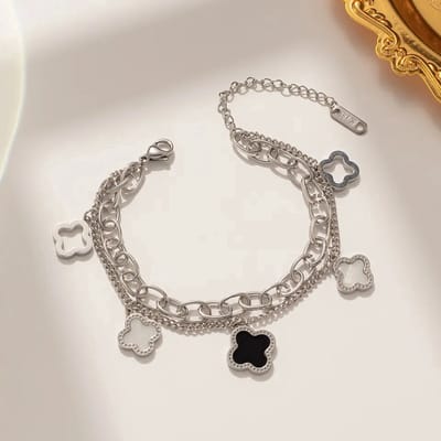 EHH beauty - Klaver Armband bedels - 5 Klaver - Zilveren Klaver Armband -Lucky Clover Bracelet - Cadeau -Accessoires