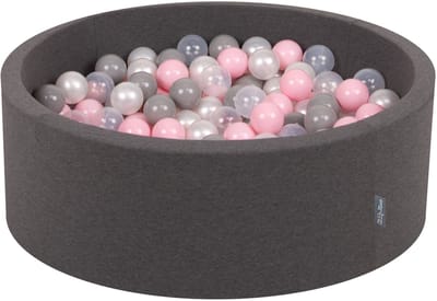 KiddyMoon ballenbad 90x30cm met 200 ballen ∅ 7cm ballenbad met kleurrijke ballen - voor baby's kinderen rond, donkergrijs: pearl grijs transparant roze