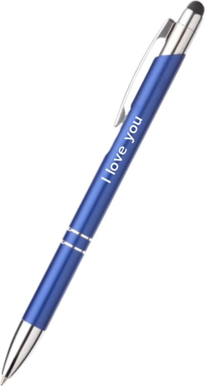 Akyol - i love you pen - blauw - gegraveerd - Quotes pennen - collega - pen met tekst - leuke pennen - grappige pennen - werkpennen - stagiaire cadeau - cadeau - bedankje - afscheidscadeau collega - welkomst cadeau - met soft touch