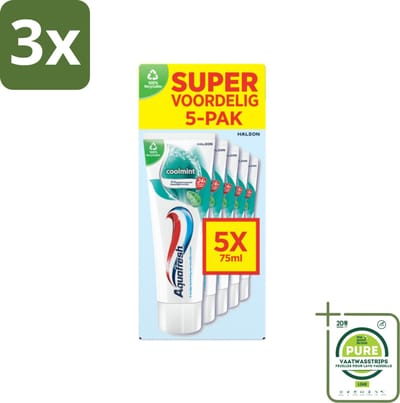 3 x Aquafresh Tandpasta Coolmint - Fris en Beschermend - Voordeelverpakking - 5 tubes - Grootverpakking - Tandpasta - Tandenpoetsen - Frisse Adem - Gaatjes Bescherming - Fluoride