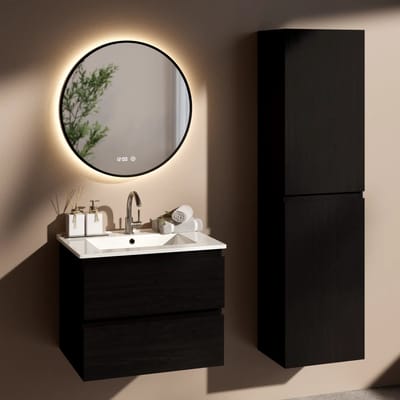 Mirlux Badkamermeubelset Fayro - 60cm - Zwart Eiken - Wastafel Wit