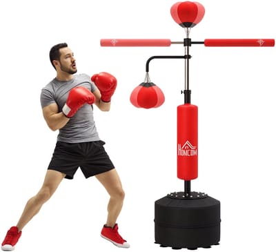 CYRO - Bokszak Staand - Bokszak standaard - Volwassen - Staande Bokszak - 360° draaibare staaf - 2 Versnellingsballen - Rood