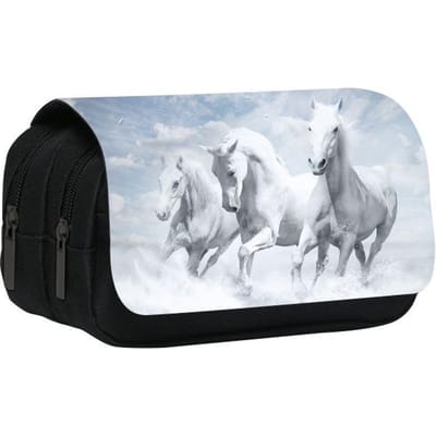 Dubbellaags etui dier paard paard 3D kleurendruk basisschool en middelbare school kinderen etui schrijfwaren tas