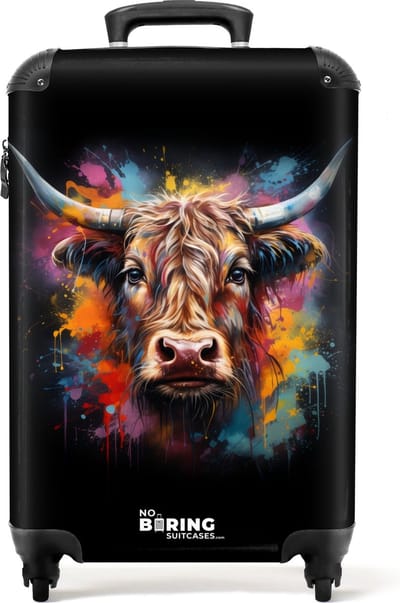 NoBoringSuitcases.com® - Handbagage koffer lichtgewicht - Reiskoffer trolley - Schotse hooglander als graffiti art - Rolkoffer met wieltjes - Past binnen 55x40x20 en 55x35x25