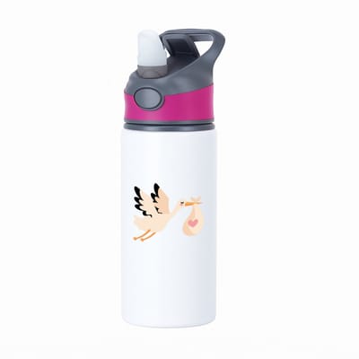 Hacebo® - Ooievaar waterfles met rietje roze - Vogels - Dieren liefhebbers - Geboorte cadeau - kraamcadeau - dieren - water fles - 650ML