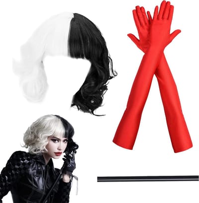 3-delig Halloween Kostuum met 70s Accessoires en Cosplay Perücke voor Feestjes en Mardi Gras