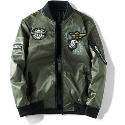 Omkeerbare Katoenen Vliegpak, Bomberjack, Katoenen Jas, Trendy Jas met Adelaar Patch en Epauletten 7XL