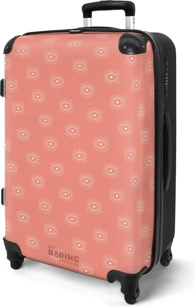 NoBoringSuitcases.com® - Koffer groot - Rolkoffer lichtgewicht - Roze met bohemian oog patroon - Reiskoffer met 4 wielen - Valies grote trolley XL op wieltjes - Harde reistrolley met TSA slot - 20 kg bagage - Reizen