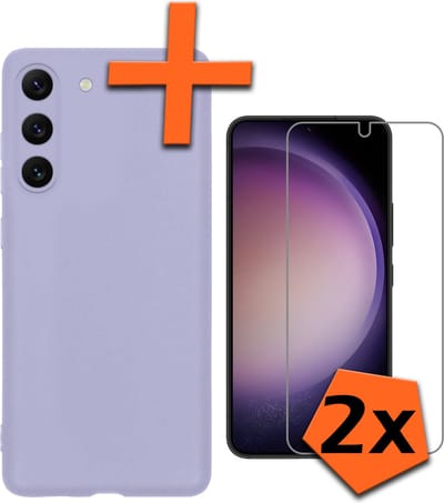 Hoes - Met 2x Screenprotector - Geschikt voor Samsung Galaxy S23 - Sterk & Shockproof - Back Cover - Siliconen Case - Telefoon Hoes - Lila