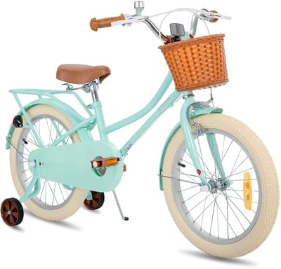 Stitch Manchi Meisjesfiets - 18 Inch - Zijwieltjes - Bell - Handrem - Voor V-Brake en Achter Trommelrem - Groen - Geschikt voor buitenactiviteiten in de lente