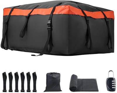 DIMICO - Dakkoffer Auto - Daktas - Autovakantie Bagage - Autodaktas - Cargo Bag - Zwart/Oranje - Waterbestendig - 20 Cubic Feet