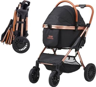 MyGroot - Luxe hondenwagen 2-in-1 - Zwart inklapbare hondenbuggy met plank - Honden kar - Honden Buggy - Overdekte buggy met afneembare mand.