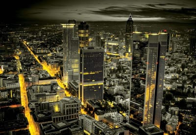 Fotobehang City Frankfurt Skyline Night Lights | XL - 208cm x 146cm | 130g/m2 Vlies