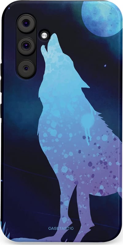 Casetastic Hoesje Geschikt voor Samsung A54 (5G) - Stijlvolle Beschermende Duo-layer Case - Blauwe Wolvennacht