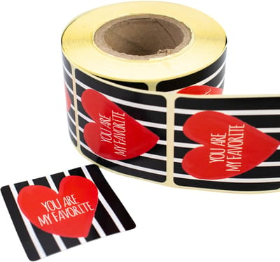 Cadeau stickers - 500 stuks - 'You are my favorite' Rood-Zwart-Wit 50mm - Stickers volwassenen - Sluitstickers - Sluitzegel - Ronde stickers op rol