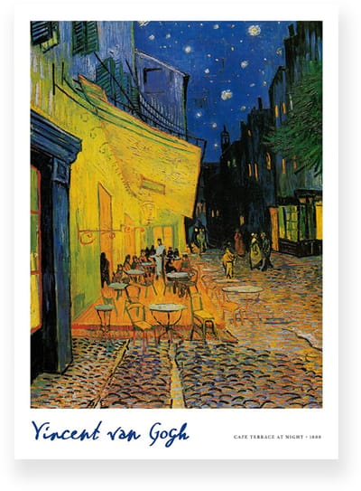 Poster 20x30 cm - Café Terrace at Night - Vincent van Gogh - Terras - Sterrenhemel - Geel - Blauw - Wit - Postimpressionistisch - Stedelijk - Muurdecoratie - Wanddecoratie