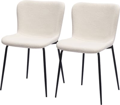 MODENUIT Eetkamerstoel - Hoge Ronde Rugleuning - Set Van 2 - Voor Eetkamer En Werkkamer - Stof Metaal Wit