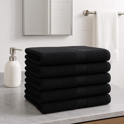 Famanu - Set van 10 gastendoekjes 30 × 50 cm, handdoeken van 100% katoen – Zwart