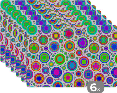 Placemat - Placemats kunststof - Patroon - Stippen - Cirkel - 45x30 cm - 6 stuks - Hittebestendig - Anti-Slip - Onderlegger - Afneembaar