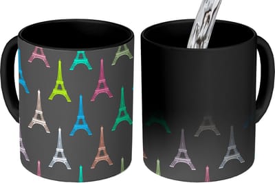 Magische Mok - Foto op Warmte Mokken - Koffiemok - Eiffeltoren - Patronen - Parijs - Magic Mok - Beker - 350 ML - Theemok